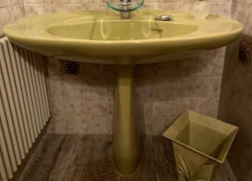 vintage wastafel + wc Villeroy&Boch moosgroen 60er, Doe-het-zelf en Bouw, Sanitair, Zo goed als nieuw, Wastafel, Steen, Ophalen
