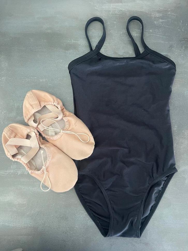 Zwart balletpakje en roze demi pointes, Sport en Fitness, Ballet, Gebruikt, Kleding, Ophalen of Verzenden