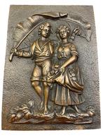 Plaque décorative en bronze Idylle champêtre Fin XIXᵉ / XXᵉ, Antiquités & Art, Enlèvement ou Envoi, Bronze