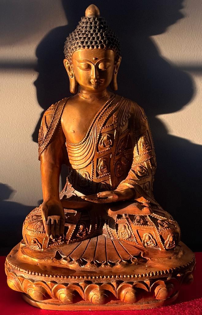 Grand Bouddha en Bronze Doré Signé - 1960 - Chine, Antiquités & Art, Art | Art non-occidental, Enlèvement ou Envoi