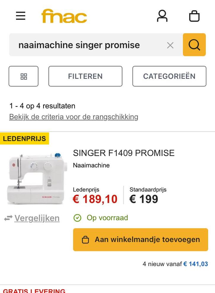 Nieuwe singer promise naaimachine, weg wegens dubbel., Hobby en Vrije tijd, Naaimachines en Toebehoren, Nieuw, Naaimachine, Singer