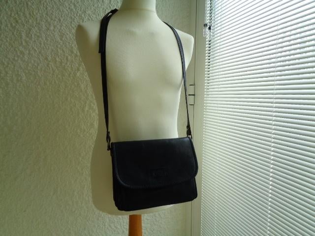 Sac à main cuir bandoulière bleu marine "LA MODA".Vintage., Autres marques, Cuir, Enlèvement ou Envoi, Utilisé