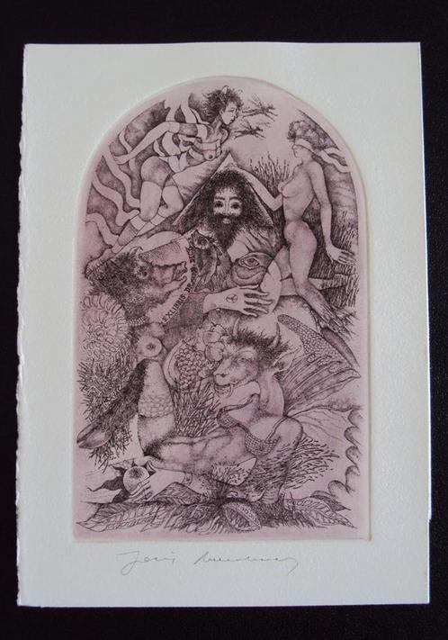 Joris Mommen 1988 gesigneerde erotische ets ex-libris C3-C5, Antiquités & Art, Art | Lithographies & Sérigraphies, Envoi