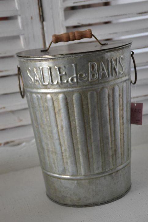 Vuilbakje / Prullenbak Landelijk zinc 'Salle de Bain', Huis en Inrichting, Badkamer | Badtextiel en Accessoires, Nieuw, Overige typen