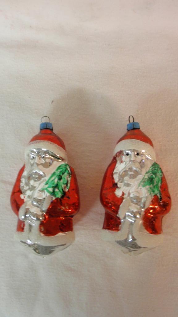 Oude glazen kerstbal grote kerstman 2 X, Diversen, Kerst, Gebruikt, Ophalen of Verzenden