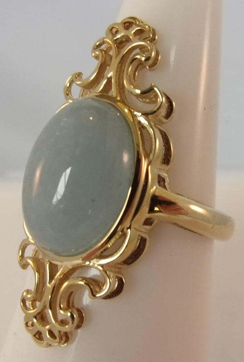 Kostbare nieuwe gouden damesring met grote Aquamarijn, Handtassen en Accessoires, Ringen, Nieuw, Dame, 17 tot 18, Blauw, Goud