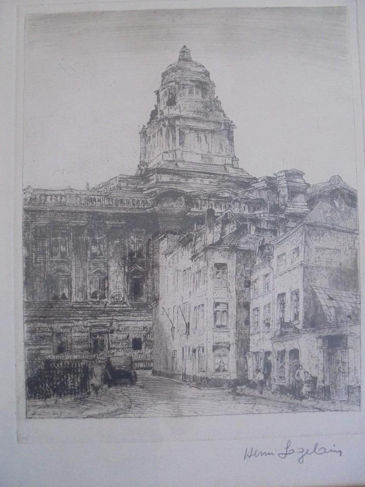 Henri Logelain  1889 - 1968  Litho  Justitiepaleis  Brussel, Antiek en Kunst, Kunst | Litho's en Zeefdrukken, Verzenden