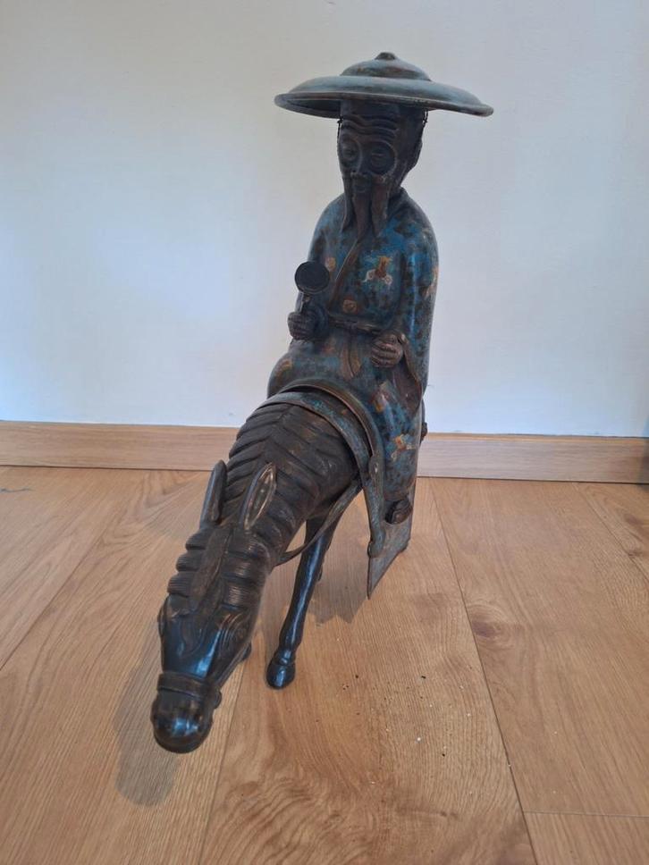 Prachtig decoratief Chinres bronzen beeld man op ezel, Antiek en Kunst, Antiek | Brons en Koper, Brons, Ophalen