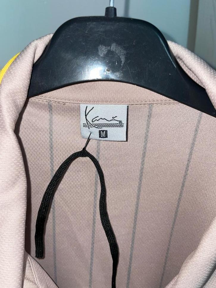 Karl Kani baseball shirt – beige met lichtblauw en geel, Kleding | Heren, Jassen | Zomer, Zo goed als nieuw, Maat 48/50 (M), Beige