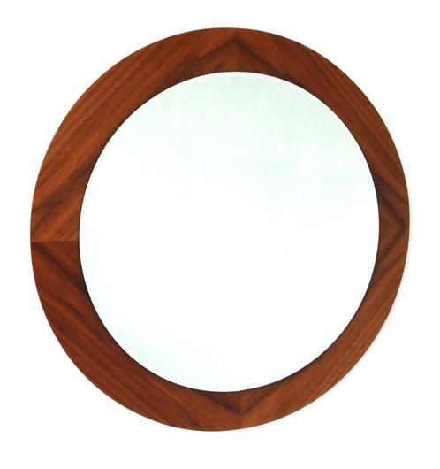 Vintage teak spiegel palissander wandspiegel hout rond, Huis en Inrichting, Woonaccessoires | Spiegels, Rond, Ophalen of Verzenden