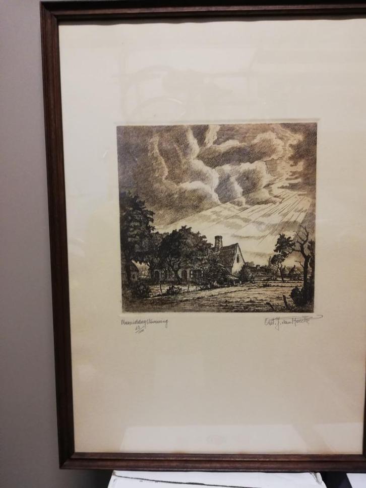 * A. J.Van Hoecke:  ets: Namiddagstemming, Antiek en Kunst, Kunst | Etsen en Gravures, Ophalen of Verzenden