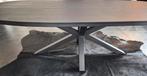 Eiken eettafel (zwart) te koop met metalen voet, Huis en Inrichting, Ophalen, Zo goed als nieuw