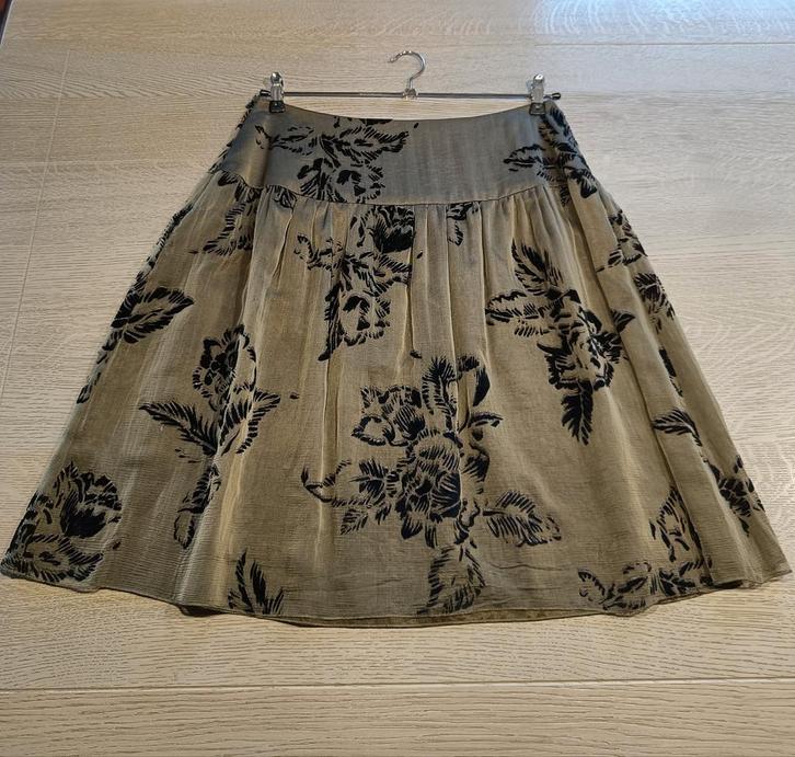 Damesrok in chifonzijde | stof Dries Van Noten, Kleding | Dames, Rokken, Zo goed als nieuw, Maat 38/40 (M), Groen, Knielengte