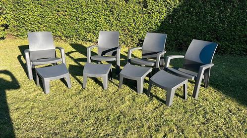 Sièges de patio en plastique avec repose-pieds, Jardin & Terrasse, Ensembles de jardin, Utilisé, Salons de jardin, Synthétique