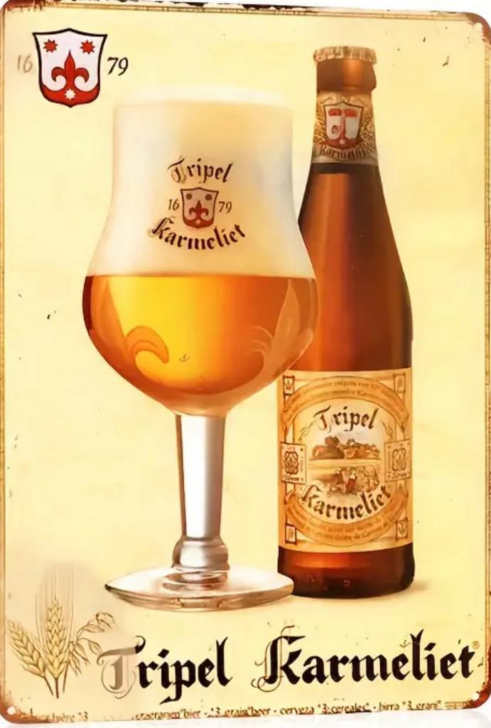Reclamebord vintage Tripel Karmeliet - mancave poolhouse new, Verzamelen, Biermerken, Zo goed als nieuw, Reclamebord, Plaat of Schild