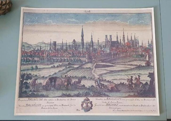 Historische Poster / prent - Zicht op Brussel, Antiek en Kunst, Kunst | Tekeningen en Fotografie, Ophalen of Verzenden