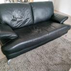 Zwarte lederen salon, 1,2,3 zit, Ophalen, Gebruikt
