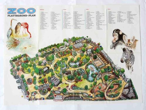 Vintage Zoo Antwerpen Plattegrond (1986), Collections, Photos & Gravures, Utilisé, Gravure, Animal, Enlèvement ou Envoi