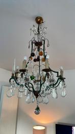 Grote kroonluchter in brons en kristal, Huis en Inrichting, Lampen | Kroonluchters, Ophalen, Gebruikt