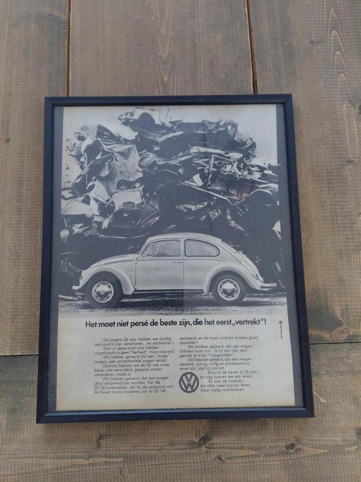 Kader met oude reclame VW kever, Verzamelen, Merken en Reclamevoorwerpen, Ophalen of Verzenden