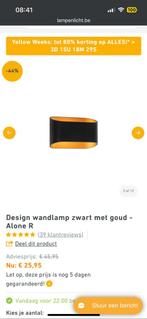 Zwart met goud design wandlamp - Alone R (2x), Huis en Inrichting, Lampen | Wandlampen, Ophalen, Zo goed als nieuw