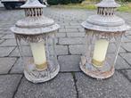 Twee windlichten - lantaarns, Ophalen, Gebruikt, 25 tot 50 cm, Crème