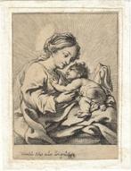 Cornelis Schut ets "Maria & Kind" gesigneerd "cum privilegio, Verzamelen, Bidprentjes en Rouwkaarten, Ophalen