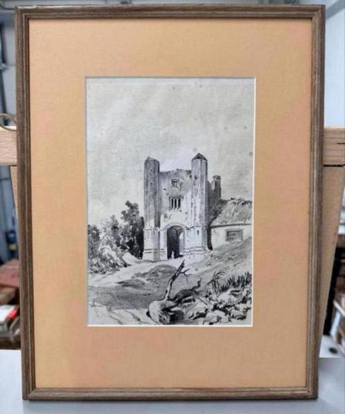 Fortified gateway - Henry courtney selous 1811-1890 krijt, Antiek en Kunst, Kunst | Schilderijen | Klassiek, Ophalen of Verzenden
