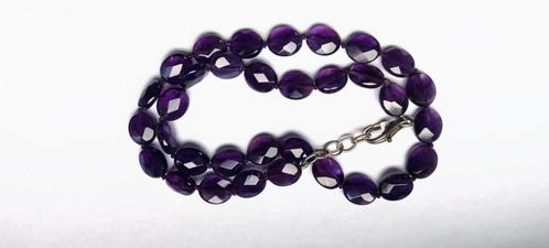Gefacetteerde platte ovale ketting van amethist, Handtassen en Accessoires, Kettingen, Nieuw, Zilver, Overige kleuren, Met edelsteen