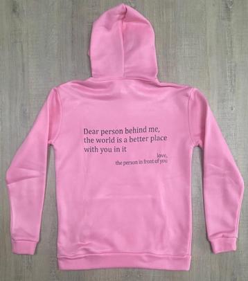 NIEUW! LUXA AMSTERDAM Roze hoodie ‘dear person behind me’ ma