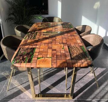 Epoxy massieve hout tafel + 6 stoelen, Maison & Meubles, Tables | Tables à manger, Enlèvement
