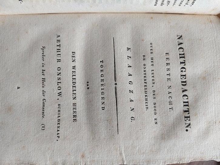 Nachtgedachten, 2e druk vertaald door A. Cornelis Schenk, Antiek en Kunst, Antiek | Boeken en Manuscripten, Ophalen