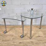 Unieke retro chromen glazen aanpasbare salontafel 2 bladen, 45 tot 60 cm, Ophalen of Verzenden, Vintage / modern, 75 cm of meer