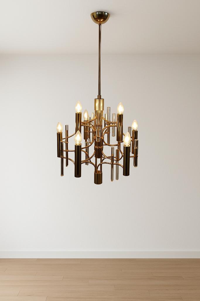 Gaetano Sciolari luster met crystal, Huis en Inrichting, Lampen | Kroonluchters, Gebruikt, Glas, Metaal, Ophalen of Verzenden