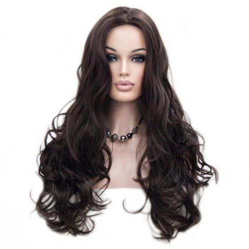Pruik lang bruin haar met krullen model zonder pony, Handtassen en Accessoires, Uiterlijk | Haarverzorging, Nieuw, Pruik of Haarverlenging