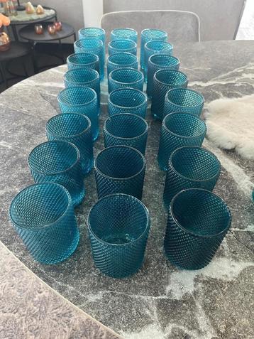 Turquoise glazen theelichten 