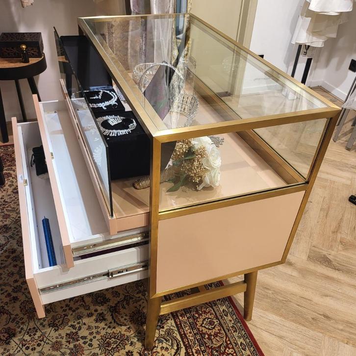 Design vitrinekast,Toonbank,Tafelvitrine 100x100x50+verlicht, Huis en Inrichting, Kasten | Vitrinekasten, Zo goed als nieuw, Minder dan 100 cm