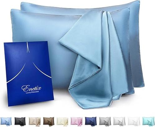 set van 2 satijnen kussenslopen SNELLE GRATIS LEVERING, Huis en Inrichting, Woonaccessoires | Kussens, Nieuw, Blauw, Verzenden