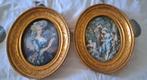 2 mooie Miniatuurportret genretafereel op zijden stof, Antiek en Kunst, Ophalen