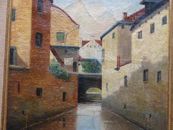 Huile sur panneau — Scène de rue bruxelloise, Antiquités & Art, Art | Peinture | Classique, Enlèvement