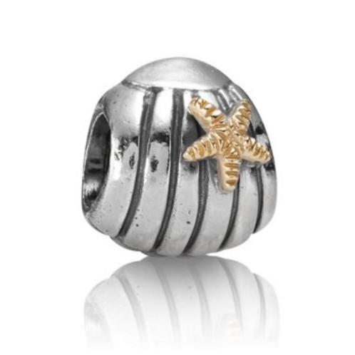 Pandora schelp met gouden zeesterren, Bijoux, Sacs & Beauté, Bracelets à breloques, Pandora, Argent, Enlèvement ou Envoi