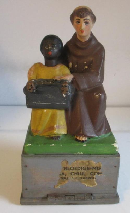 vieille tirelire de la mission de Saint Anthony et mec noir, Antiquités & Art, Antiquités | Objets religieux, Envoi