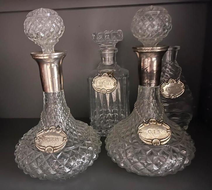 Set van 4 antieke kristallen karaffen, Antiek en Kunst, Antiek | Glaswerk en Kristal, Ophalen