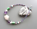 Etnische ketting met roze kwarts, amethisten en turkoois, Nieuw, Ophalen of Verzenden, Steen of Mineraal, Roze