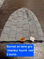 Grijze wollen muts met zwarte bontvoering, Kinderen en Baby's, Ophalen of Verzenden, Muts