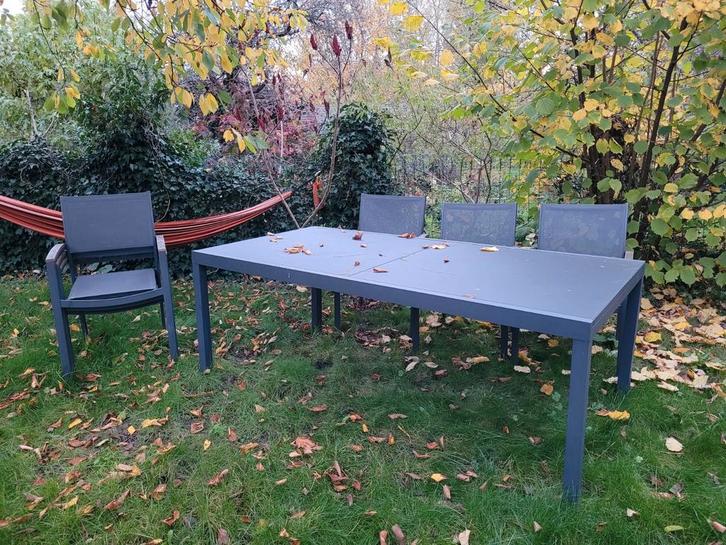 Uitschuifbare tuintafel met 6 stoelen, Tuin en Terras, Tuintafels, Ophalen
