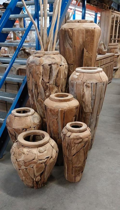 Vases en teck pour usage intérieur et extérieur., Maison & Meubles, Accessoires pour la Maison | Vases, Neuf, Enlèvement ou Envoi