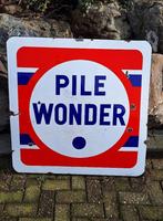 Mega groot XXL emaille bord van het Franse merk PILE wonder., Ophalen, Gebruikt, Reclamebord