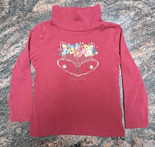Mt 98 Bordeaux T-shirt lange mouwen Vos met bloemen, Kinderen en Baby's, Kinderkleding | Maat 98, Zo goed als nieuw, Meisje, Shirt of Longsleeve