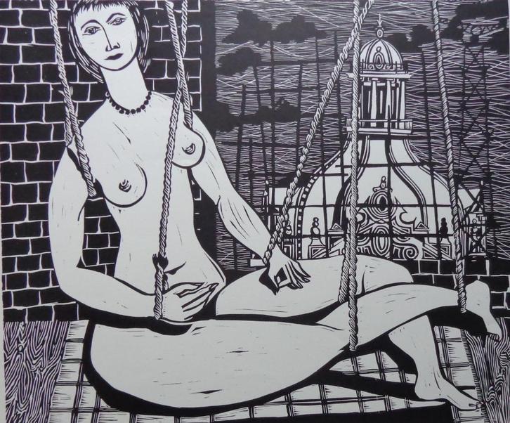 JEAN-JACQUES DE GRAVE / BRISTOL / ZW-W LINOSNEDE / 44x56cm, Antiek en Kunst, Kunst | Litho's en Zeefdrukken, Ophalen of Verzenden